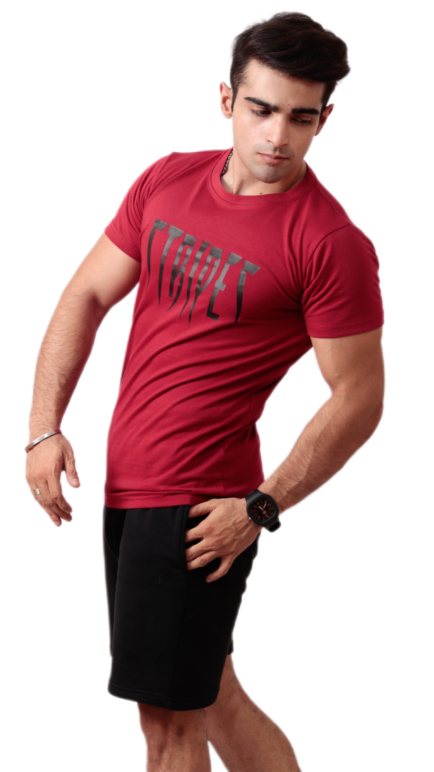 Stripes Black Print Red T Shirt