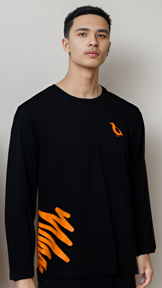 Orange Doodle Black Full Sleeve T Shirt Unisex