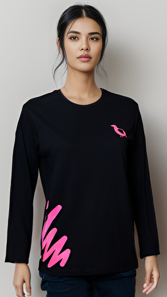 Pink Doodle Black Full Sleeve T Shirt Unisex