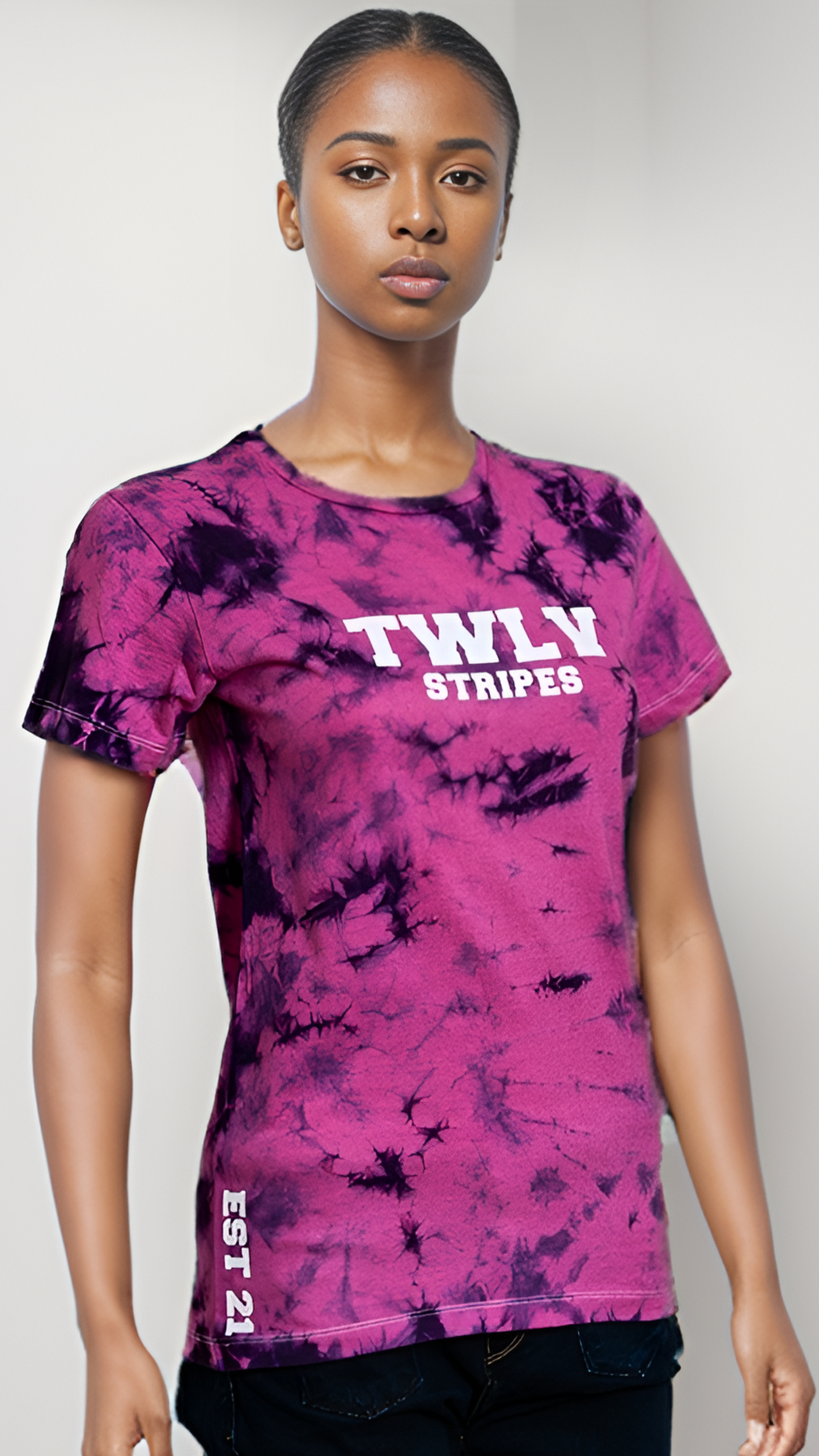 Black & Purple Tie Dye T Shirt for Ladies