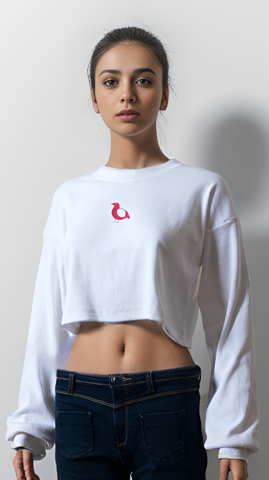 White Drop Shoulder Full Sleeve Crop Top