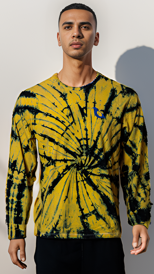 Yellow Black Tie Dye Full Sleeve T Shirt Unisex